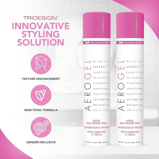 TRIDESIGN Aerogel Hairspray - Strong Hold Hair Finishing Spray for Volumizing & Control, Flexible Styling for All Hair Types, Non-Sticky and Scented - For Women and Men - Pack of 2 (10.5 Oz)