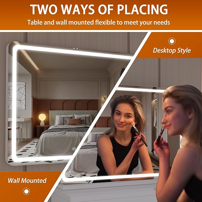 Hasipu Vanity Mirror with Lights, 22.8" x 18" LED Makeup Mirror, Lighted Makeup Mirror with Dimmable 3 Modes, Touch Screen Control Vanity Mirror Round White