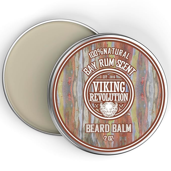 Viking Revolution Bay Rum Beard Balm - Beard Butter with Argan Oil & Jojoba Oil - Softener, Moisturizer & Wax for Men (2oz, 1 Pack)
