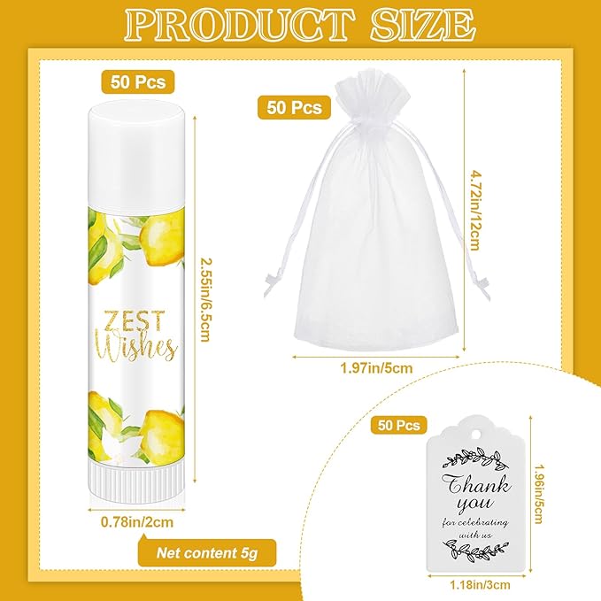 Fumete 50 Pack Lemon Baby Shower Party Gifts Favors Bulk Lip Balms for Guests Boys Girls Neutral Gender Reveal Favors for Baby Shower Prizes Souvenirs Bags Stuffer Classroom Prizes