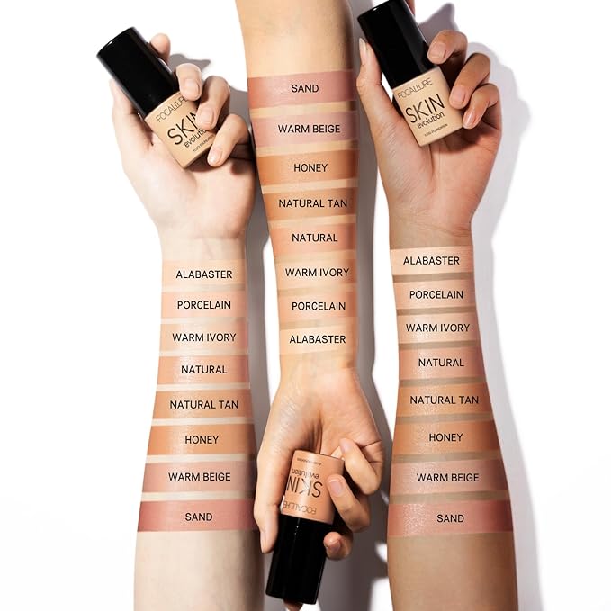 FOCALLURE 2 Pcs Liquid Foundation, Skin Evolution Foundation + Concealer, Full Coverage Foundation Makeup, Durable, Waterproof, Oil-Control, Hides Wrinkles & Lines, Natural