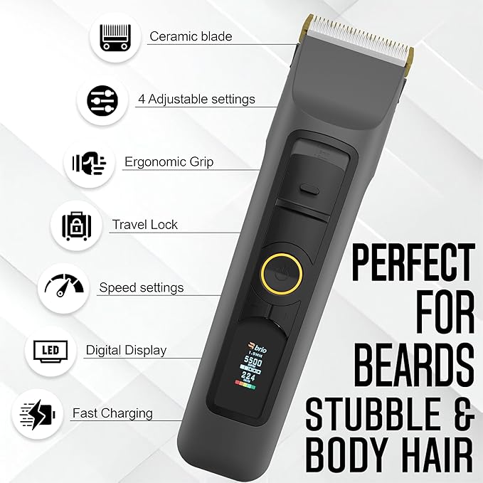Brio Beardscape V2 Beard Trimmer for Men Professional with Low Friction Ceramic Blade, Cordless Professional Hair Trimmer for Barbers with 4 Hrs of Long Battery Timing, Ideal for Beard & Body (Gray)