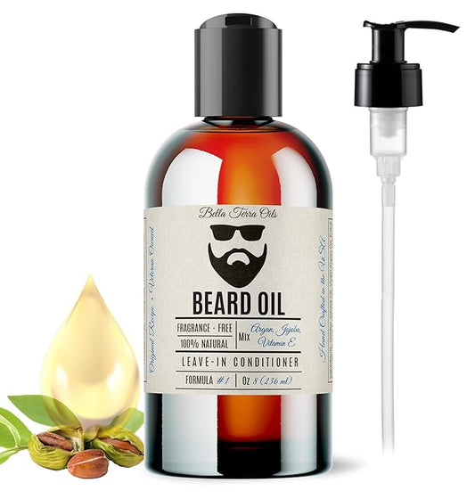 Bella Terra Oils - Beard Oil 8oz - A Luxurious Blend of Natural Organic Vitamin E, Organic Jojoba & Argan Oils, The Ultimate Beard Softener, Vintage Elegance in Every Drop