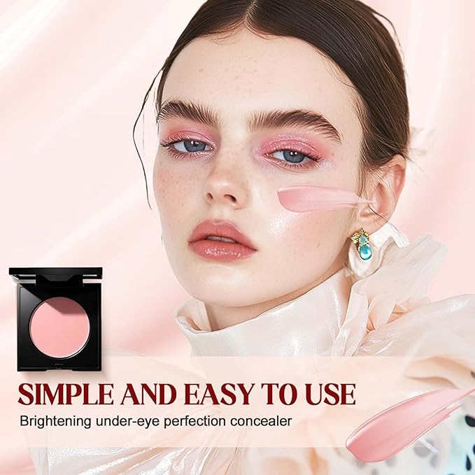 Colored CC Undereye Corrector, Eye Concealer Undereye Color Corrector for Dark Circles, Clay Neutralizing Makeup Under Eye Hydrating Concealer with Brush (Pink & 3 Brushes, Small)