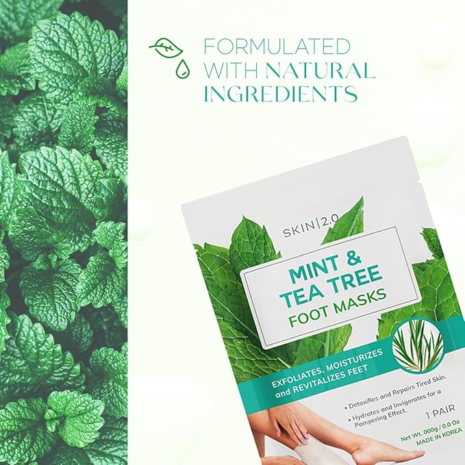 Tea Tree & Mint Foot Masks - Fights Athlete's Foot, Detoxifies & Exfoliates, Cooling & Relaxing - Dermatologist Tested Korean Skincare - Clean Beauty, Cruelty-Free, All Skin Types - 3 Pairs