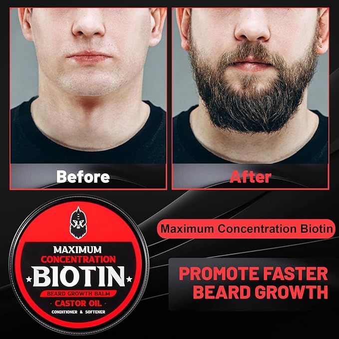Beard Balm, Maximum Concentration Biotin, with Castor Oil and Argan & Jojoba Oils, Promotes Beard Growth, Styles, Strengthens & Softens Beards & Mustaches, 2 Ounce,Unscented