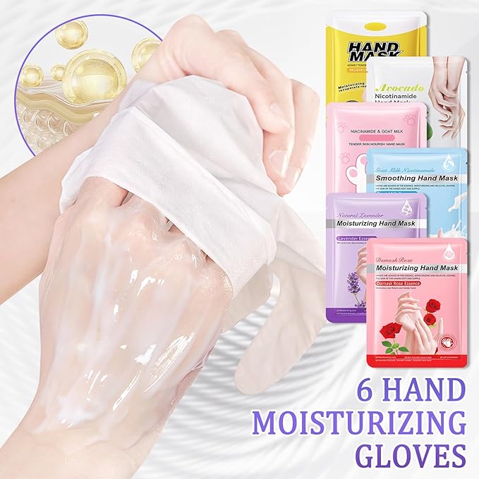 Hand Mask Moisturizing Gloves 6 Pack,Hydrating Hand Mask for Women,Soft Gloves for Dry Cracked Skin