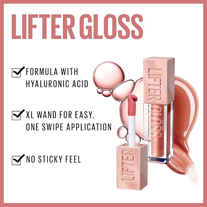 Maybelline Lifter Gloss, Hydrating Lip Gloss with Hyaluronic Acid, High Shine for Plumper Looking Lips, Copper, Terracotta Neutral, 0.18 Ounce