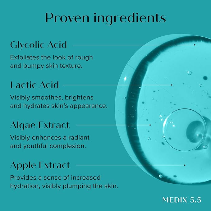 Medix 5.5 20% Glycolic Acid Booster + Exfoliating Body Wash Cleanser Skin Care 2 Piece Set | AHA Exfoliant Cleanser+ Body Serum Both Refine+ Soften Dead Dry Skin, Bumps, Wrinkles & Fine Lines, Bundle