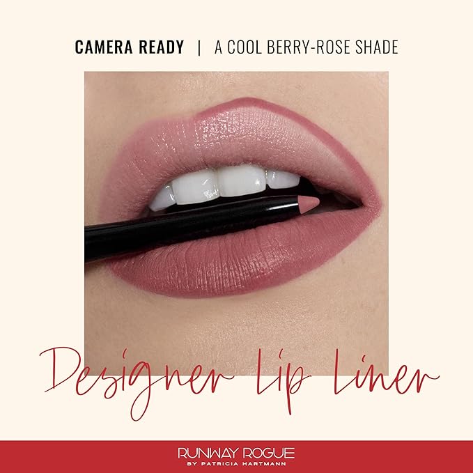 Runway Rogue Designer Liner Lip Pencil, Matte Cool Berry-Rose Lip Liner Pencil and Lip Liner Sharpener, ‘Camera Ready’