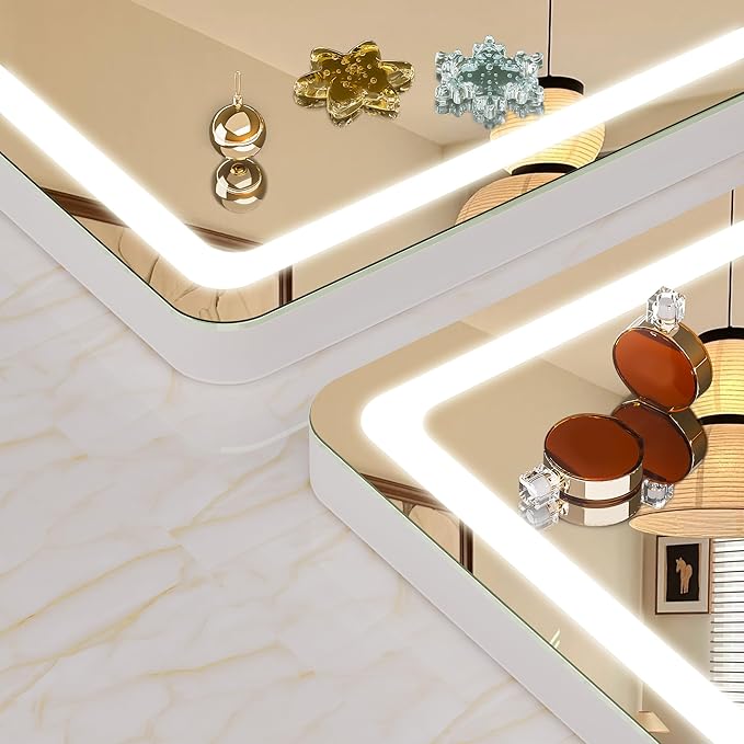 Hasipu Vanity Mirror with Lights and Bluetooth Speaker, 39.4" x 29.5" LED Makeup Mirror, Lighted Makeup Mirror with Dimmable 3 Modes, USB Charging Port, Round White