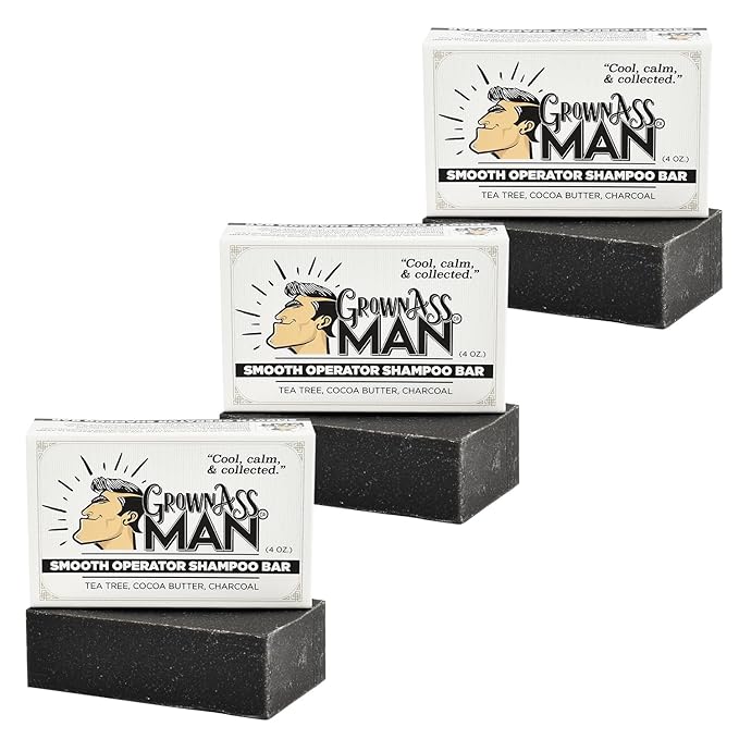 Solid Shampoo Bar Rich Lather 3 in 1: Hair, Beard & Body Wash - Plastic Free & Eco-Friendly, Natural & Organic Clean for All Hair Types, 4oz Bar (Smooth Operator, 3-Pack)