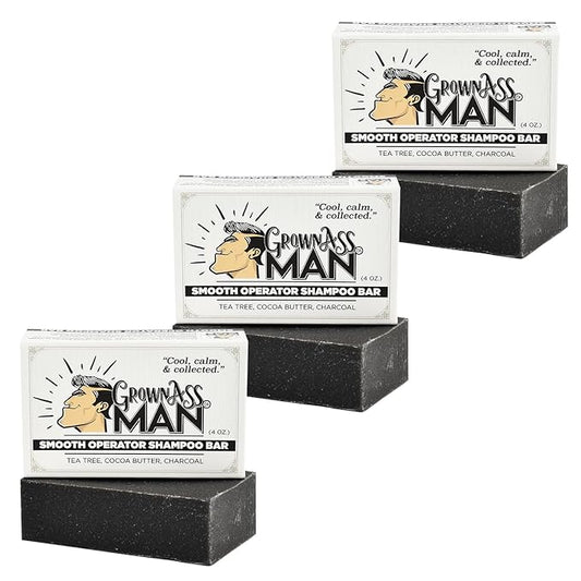 Solid Shampoo Bar Rich Lather 3 in 1: Hair, Beard & Body Wash - Plastic Free & Eco-Friendly, Natural & Organic Clean for All Hair Types, 4oz Bar (Smooth Operator, 3-Pack)