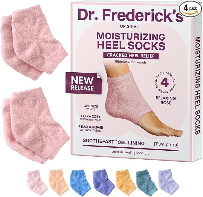 Dr. Frederick's Original Moisturizing Fuzzy Heel Socks - 2 Pairs - Cozy Gel-Lined Sleep Socks for Women & Men - Soothes Dry, Cracked Feet - Heel Repair - Relaxing Rose