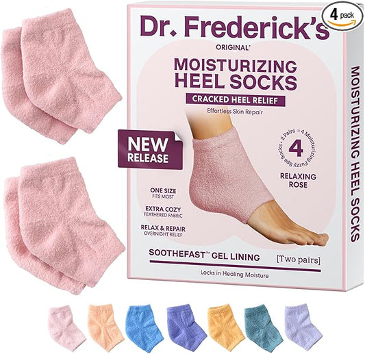 Dr. Frederick's Original Moisturizing Fuzzy Heel Socks - 2 Pairs - Cozy Gel-Lined Sleep Socks for Women & Men - Soothes Dry, Cracked Feet - Heel Repair - Relaxing Rose