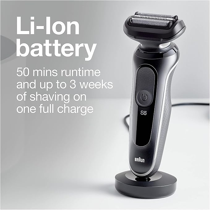 Braun Electric Razor for Men, Waterproof Foil Shaver, Series 5 5050cs, Wet & Dry Shave, with Beard Trimmer and Body Groomer, Rechargeable, Charging Stand Included, Blue