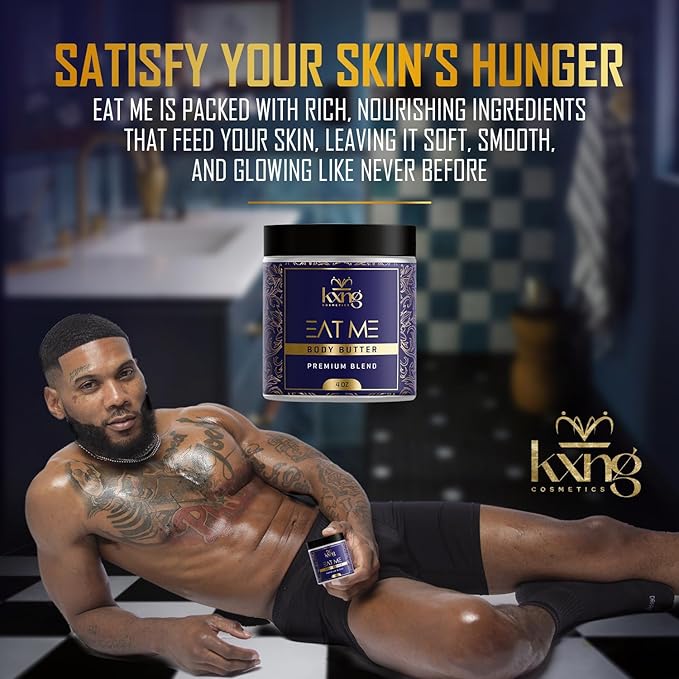 KXNG Cosmetics, Body Butter, Organic Skin Care for Men and Women, Body Moisturizer Lotions and Creams, Raw Shea Butter, Cocoa Butter, Mango, Coconut Oil, Hand, Foot, All Skin Types (Eat Me 2)