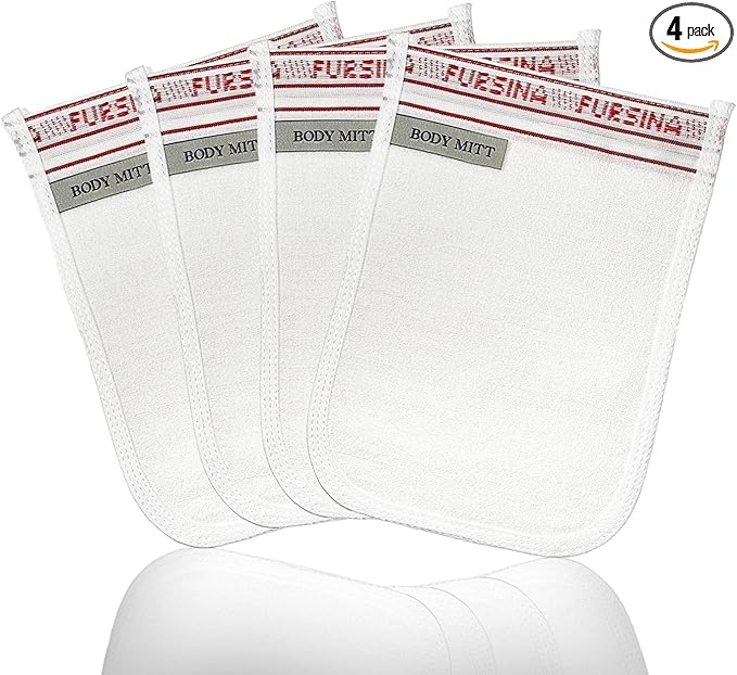 Exfoliating Glove (4 PCS) - Turkish Hammam Mitt for Bath, Exfoliating Body Scrubber Mitt, Dead & Dry Skin Remover for Body, Great for Spray Tan Removal, Smooth Skin Surface