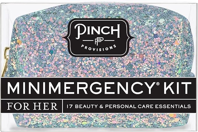Pinch Provisions Moonstone Glitter Minimergency Kit, includes 17 Travel-Sized Cosmetic Essentials, Convenient for Purses, Emergency Beauty Accessories, Gifts for Holiday’s & Birthday’s