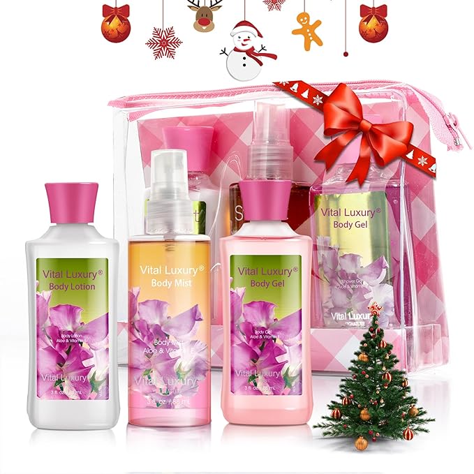 Bath & Body Care Travel Set Pea Flower Scent Home Spa Set with Body Lotion, Shower Gel and Fragrance Mist, Christmas Gifts for Her and Him