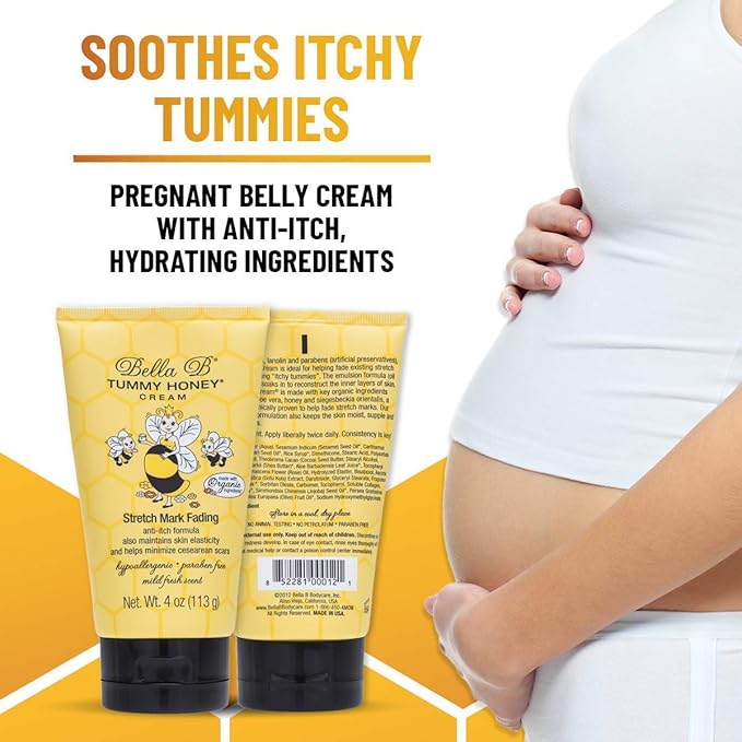 BELLA B NATURALS Tummy Honey Cream 4oz - Bella B Tummy Cream For Fading Stretch Marks - Pregnancy Cream To Prevent Stretch Marks - Stretch Marks Cream For Pregnancy - Pregnancy Stretch Mark Prevention