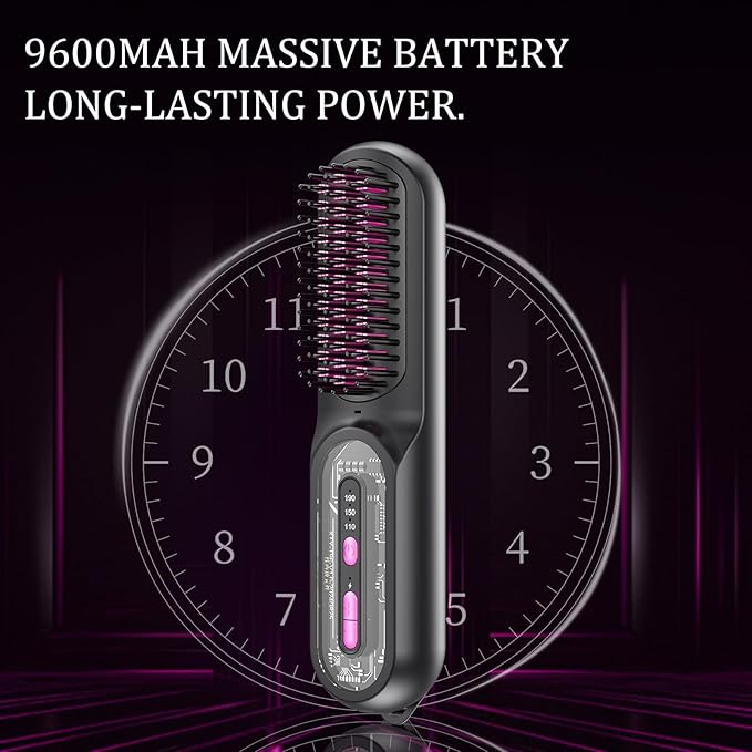 Cordless Hair Straightener Brush for Women - HFcoupe Electric Hot Comb Rechargeable Travel Portable Thermal Brush, Fast Heat Mini Straightening Tools with Ionic, Salon Smooth Styles Anywhere Black