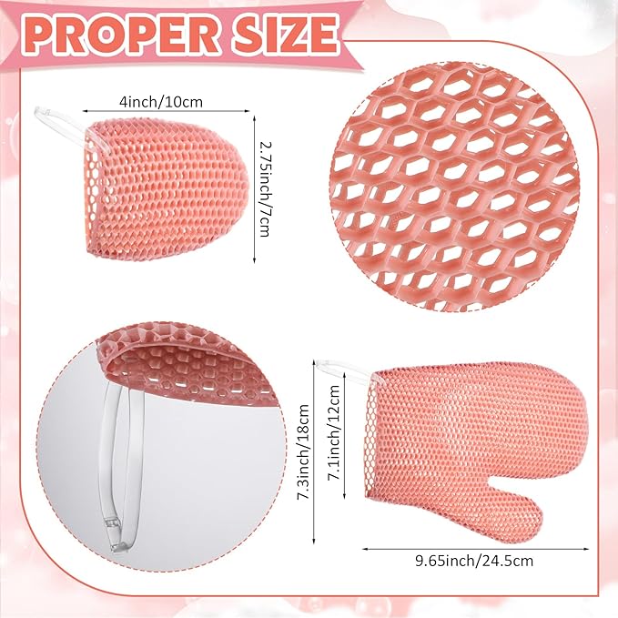 Karenhi 2 Pcs Honeycomb Exfoliating Glove Set Exfoliating Bath Mitt Honeycomb Face and Body Scrubber Shower Mitt for Cleaning Body Shower Face Skin Beauty Spa, Quick Drying(Pink)