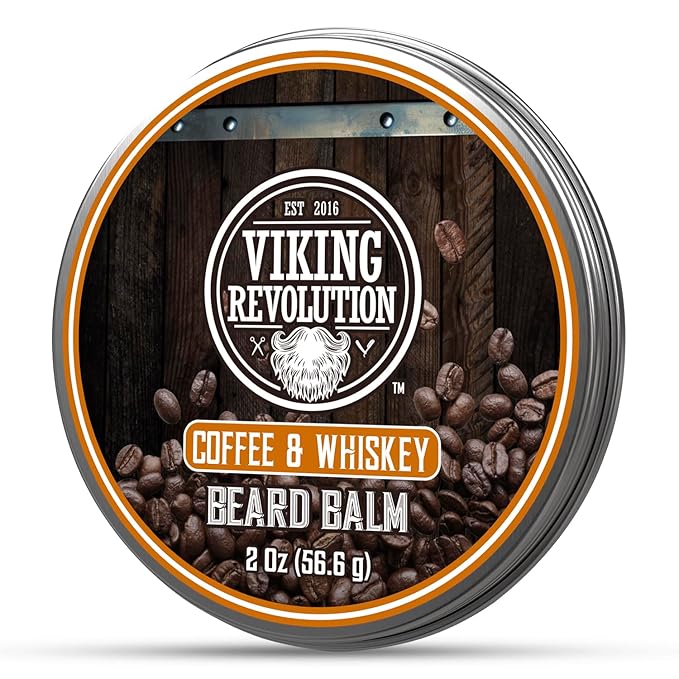 Viking Revolution Coffee Whiskey Beard Balm for Men - Beard Butter for Men with Argan Oil and Jojoba Oil Softener and Moisturizer Styling Balm (1 Pack, 2oz)