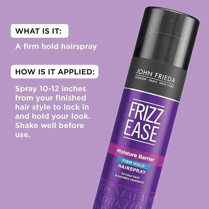 John Frieda Frizz Ease Moisture Barrier Hairspray, Firm Hold Hairspray, Seals Out Moisture, Blocks Frizz, Protects Against Heat, and Keeps Hair Straight with Long-Lasting Hold, 12 Oz