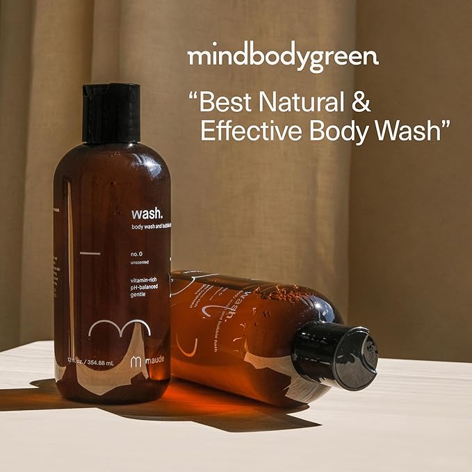 Maude No. 2 Bathtime Bundle - Soak Mineral Bath Salts with Hand-Harvested Dead Sea Salt Crystals and Vitamins (8 oz) + pH Balanced Gentle Body Wash Bubble Bath with Vitamin B3, B5, C, and E (12 oz)