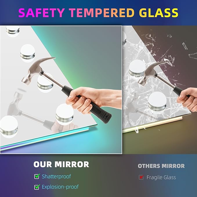 FENCHILIN RGB LED Vanity Mirror with Front Light and RGB Backlit Lighted Hollywood Makeup Mirror with 18 Dimmable Bulbs Smart Touch for Bedroom (32"x23") White