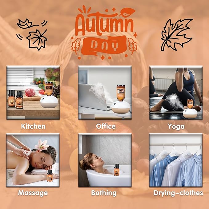Fall Essential Oils Set – 6x10ml Aromatherapy Oils, Essential Oils Scents for Diffuser, Candle Making Scents, Fragrance Oil for Soap & Candle Making, Fall Scented