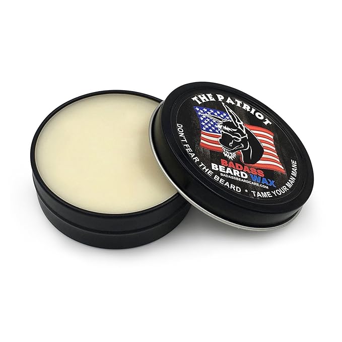 Badass Beard Care Beard Wax For Men - The Patriot, 2 oz - Softens Beard Hair, Leaves Your Beard Looking and Feeling More Dense