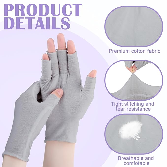 Geyoga 6 Pairs Fingerless Moisturizing Gloves Eczema Cotton Gloves for Adults Half Finger Touchscreen Lotion Overnight Dry Hands for Women Sleeping (Classical,Grey)