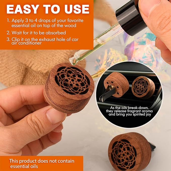 Essential Oil Car Diffuser, 2 PCS Car Aromatherapy Wood Diffuser with Vent Clip