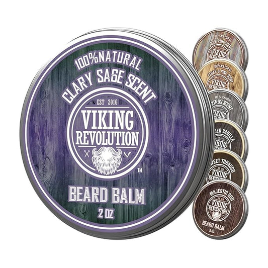 Viking Revolution Clary Sage Beard Balm - Beard Butter with Argan Oil, Beard Softener for Men with Jojoba Oil - Beard Moisturizer for Men with Beeswax - Beard Wax for Men (2oz, 1 Pack)