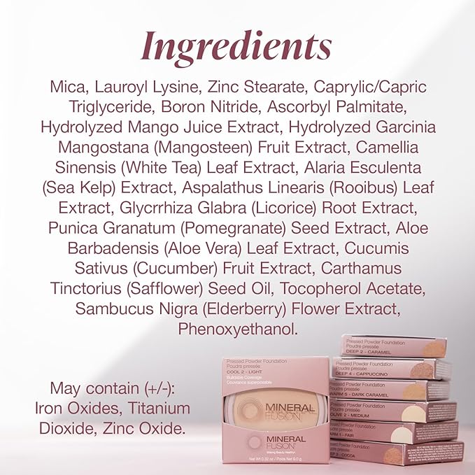 Mineral Fusion Pressed Powder Foundation - Matte Finish Face Powder for Fair Skin with Pink/Red Undertones - Age Defying Natural Makeup - Talc Free, Vegan, Hypoallergenic (Cool 1)