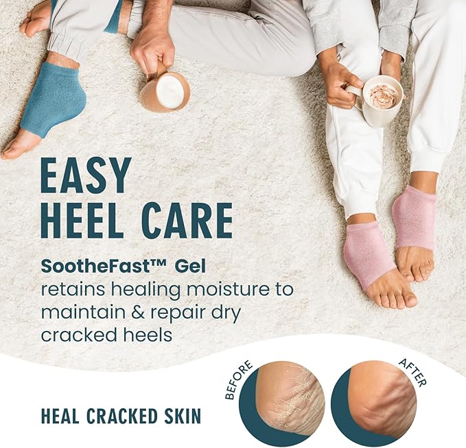 Dr. Frederick's Original Moisturizing Fuzzy Heel Socks - 2 Pairs - Cozy Gel-Lined Sleep Socks for Women & Men - Soothes Dry, Cracked Feet - Heel Repair - Teal Tranquility