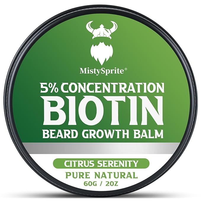 5% Concentration Biotin Beard Balm for Men & Conditioning Beard Wax - Made with Castor Oil Natural and Organic Ingredients - Hydrates & Thickens Facial Hair Growth- 2 Ounce Tin (Citrus Serenity
