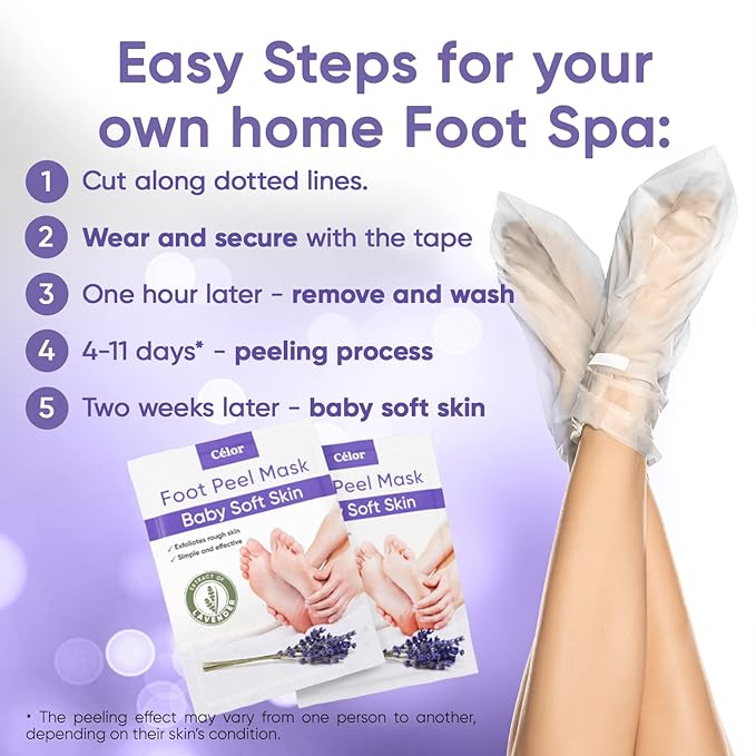 Foot Peel Mask - Foot Mask for Baby Soft Skin - Remove Dead Skin, Dry, Cracked Feet & Callus, Foot Spa, Made with Aloe Vera Extract for Women and Men (5 Pairs Lavender)