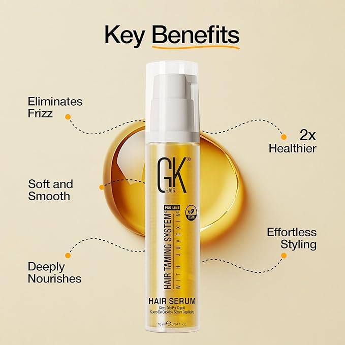 GK HAIR Global Keratin 100% Organic Argan Oil Anti Frizz Mini Serum (0.34 Fl Oz/10ml) Styling Smoothing Strengthening Hydrating & Nourishing Heat Protection Shine Frizz Control Dry Damage Hair Repair