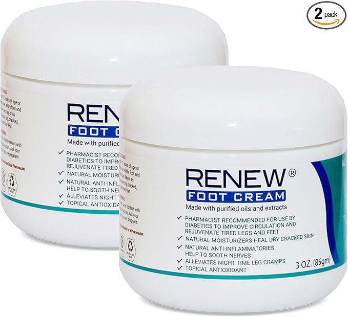 KPW Laboratories Renew Foot Cream for Dry Cracked Heels 2-Pack All-Natural Foot Care for Women & Men, Revitalizing Diabetic Foot Cream, Hydrating Foot Lotion for Dry Feet - Promotes Better Circulation