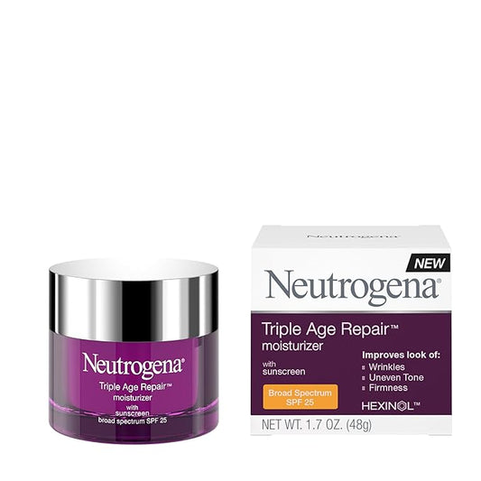 Neutrogena Triple Age Repair Face Moisturizer with SPF 25, 1.7 oz Jar, Anti-Aging Face Cream, SPF Moisturizer & Neck Cream, Anti Wrinkle Lotion for Dark Spots, Glycerin & Shea Butter