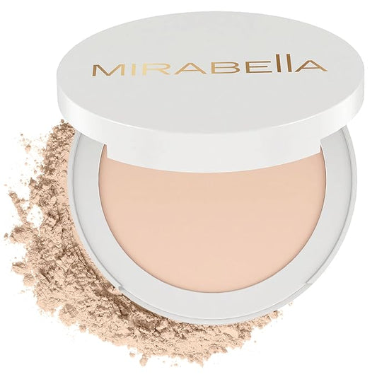 Mirabella Invincible Pure Pressed Powder Foundation - Buildable Mineral Makeup & Blurring Setting Powder for All Skin Types - HD Matte Finishing - Porcelain P2