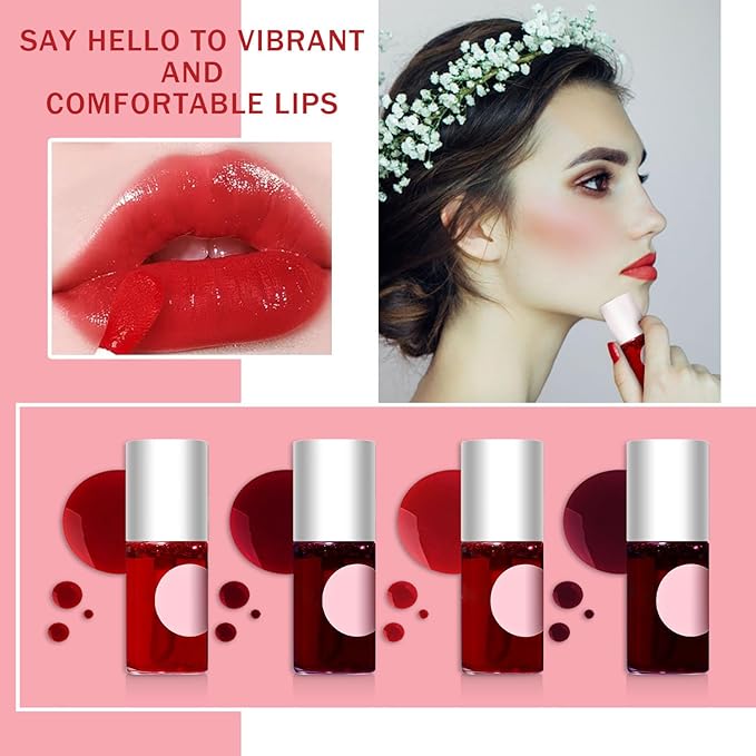 4 Pcs Fruit Lip Stain Set, Vivid Watery Lip Tint Lip Gloss, Plump Velvet Lip Tint Stain, Natural Matte Liquid Lipstick for Lips Cheek Eye, Non-Stick Cup Mini Tinted Lip Long lasting Waterproof
