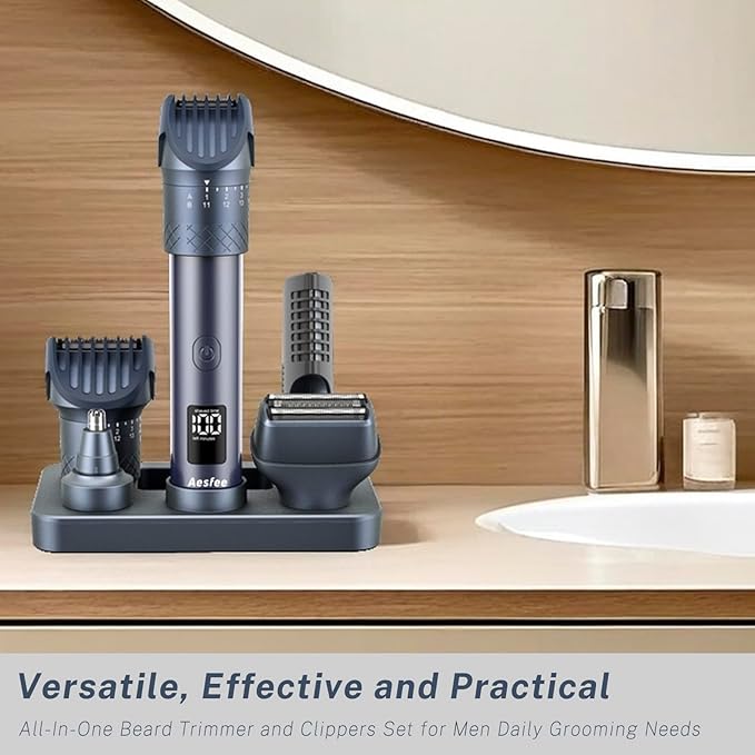 Beard Trimmer for Men Hair Clippers Set with Precise Dial Adjustable 20 Settings, All-in-One Electric Shavers Grooming Kit for Face Bald Head Nose Full Body, IPX7 Waterproof Wet/Dry, USB-C Charge Dock