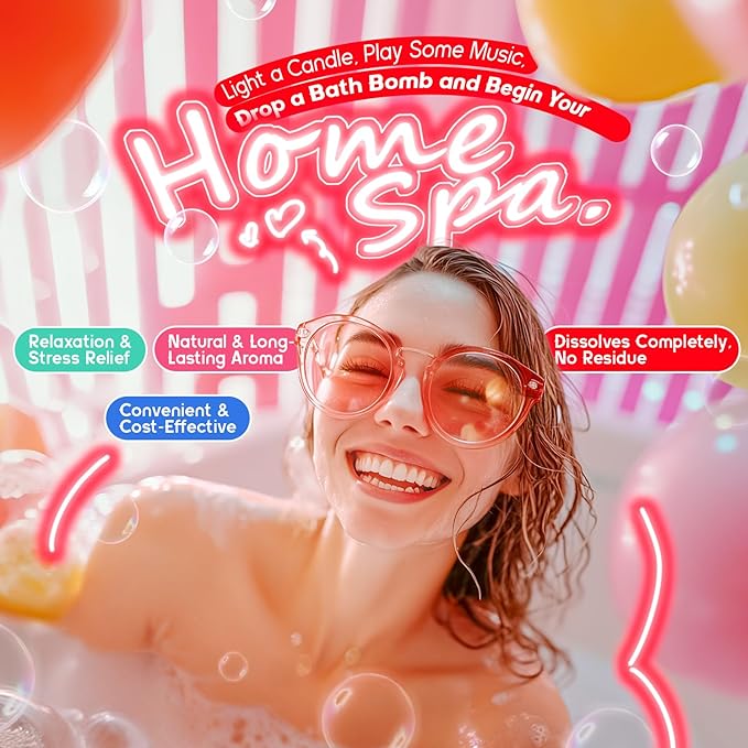 64 Pack Natural Bath Bombs Bulk Set – 8 Scents, Organic Ingredients, Long-Lasting Bubbles, Relaxing Gifts for Women & Men, Self-Care, Birthday, Christmas & Stocking Stuffers