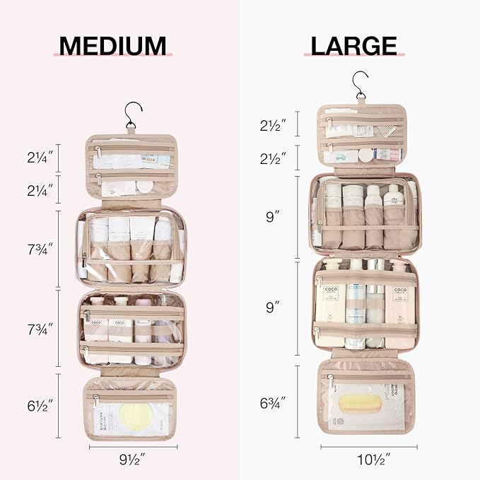 BAGSMART Toiletry Bag Hanging Travel Makeup Organizer with TSA Approved Transparent Cosmetic Bag Makeup Bag for Full Sized Toiletries, Large-Pink