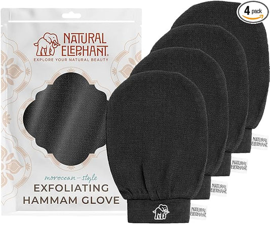 Natural Elephant Exfoliating Kessa Glove - Face and Body Exfoliator Hammam Mitt (Pure Black (Pack of 4))