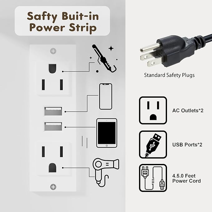 YESHOMY Vanity Desk with Mirror, Power Outlet and 10 Lights, Makeup Table with 7 Drawers, 3 Color Modes Available for Bedroom, Pure White